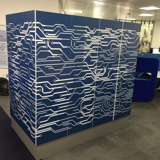 GFT cabinet in an office after graphics have been installed